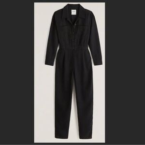 Abercrombie & Fitch Long Sleeve Utility Jumpsuit Black Button Front Coverall-XLT